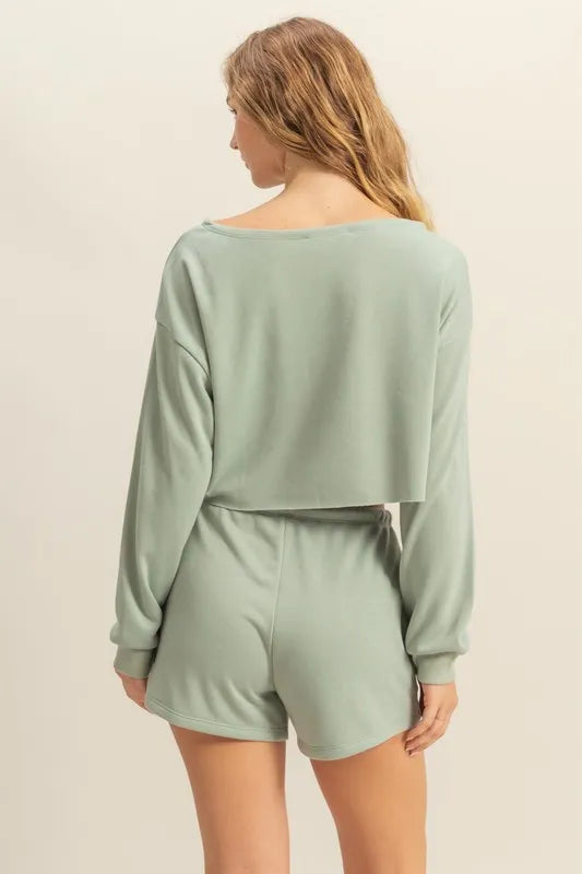 Boat Neck Long Sleeve Cropped Top