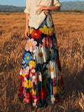 Floral Print Flowy Maxi Skirt See size chart under “more details”