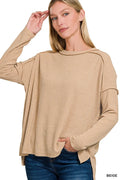 Ribbed Drop Shoulder Round Neck Sweater