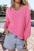 Texture V-Neck Long Sleeve Top