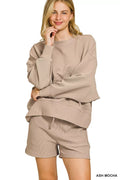 Ribbed Round Neck Pullover and Shorts Set