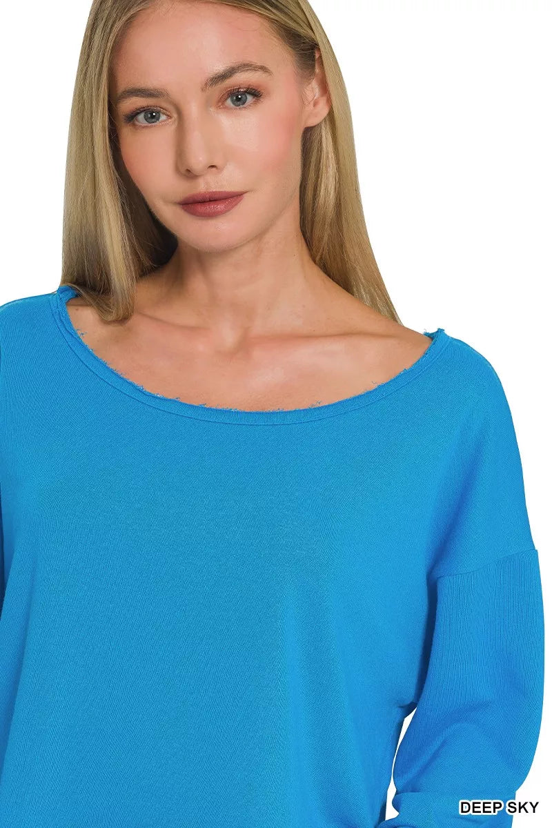 Zenana French Terry Boatneck Crop Top