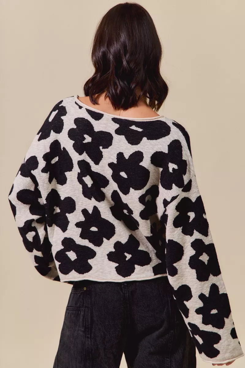 Loose Fit Flower Lightweight Sweater Top