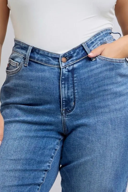 Full Size High Waist V-Front Vintage Wash Straight Jeans Plus Size