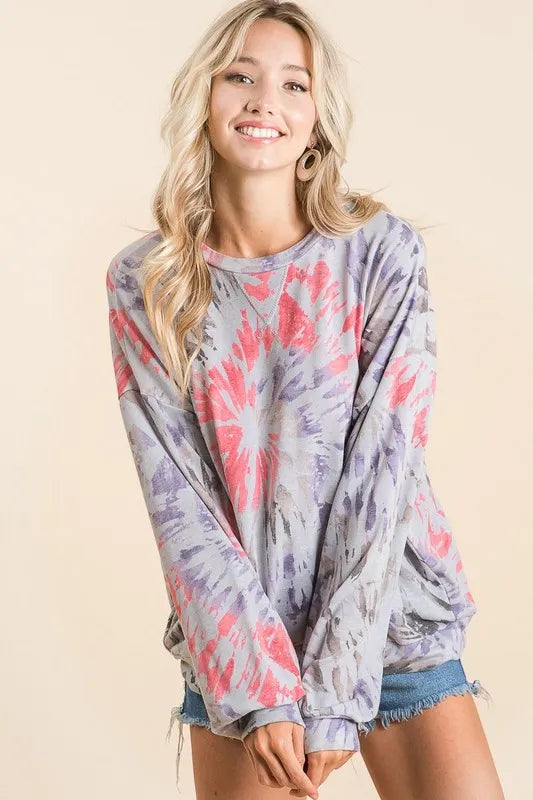 Tie Dye Print Terry Pull Over