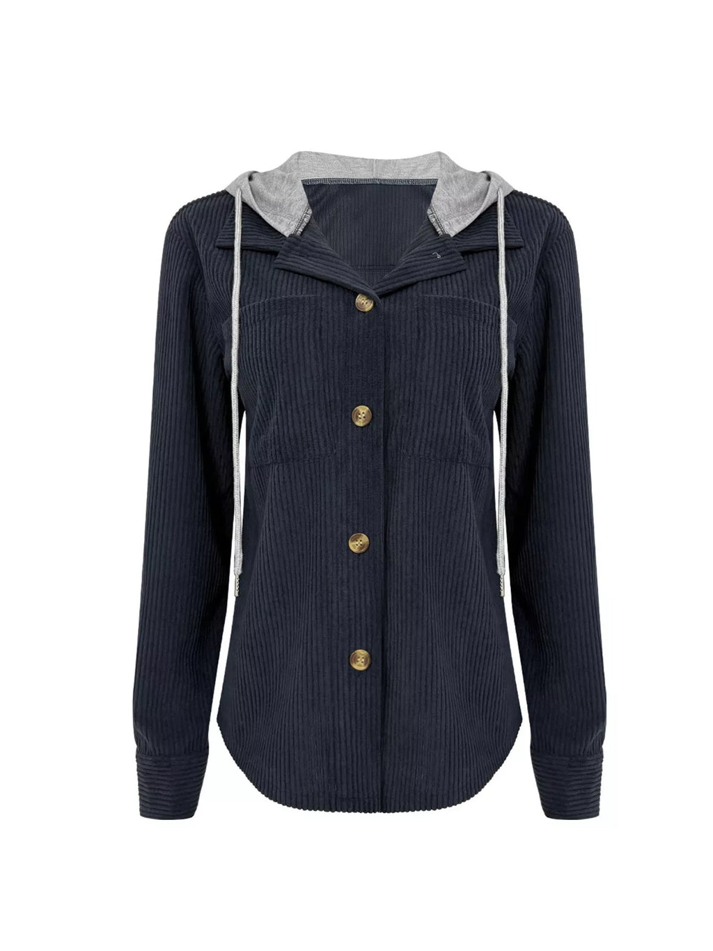 Hooded Corduroy Button-Down Jacket
