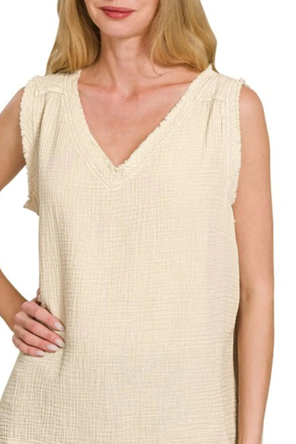 Double Gauze Raw Edge Acid Washed Tank