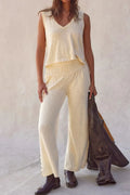 Solid Color Tank Top and Smocked Waist Pants Set