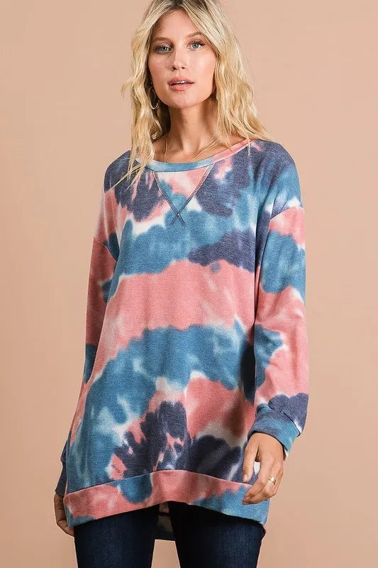 Tie Dye French Terry Pull Over with Front Stitching Detail