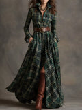 Plaid Button Front Maxi Shirt Dress