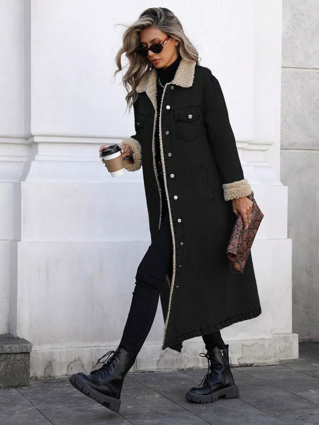 Sherpa Lined Longline Denim Jacket