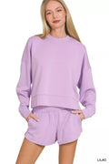 Zenana Scuba Long Sleeve Sweatshirts & Shorts Set