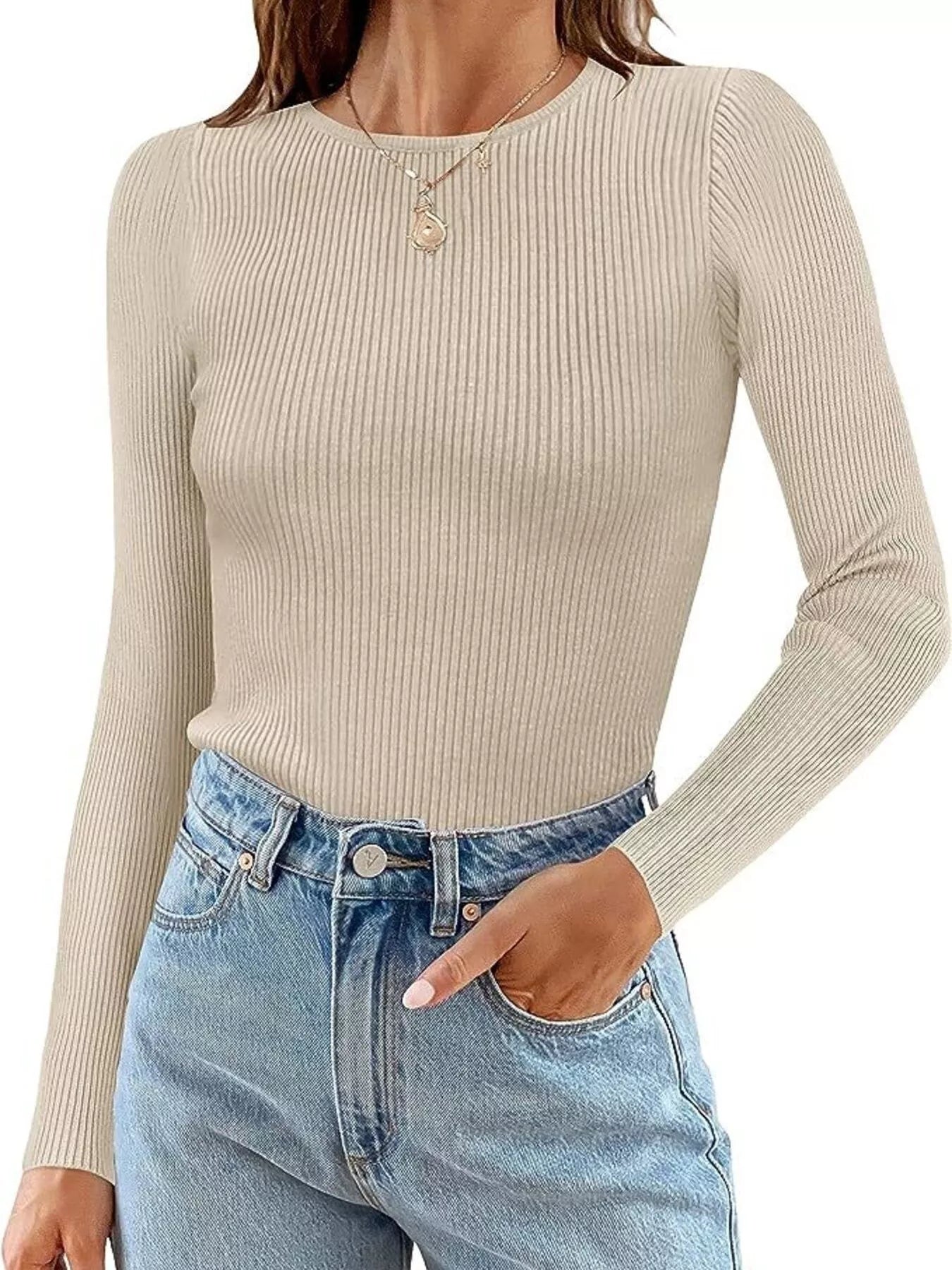 Ribbed Knit Slim Fit Long Sleeve T-Shirt