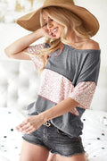 BiBi Triblend Knit with Leopard Block Out Stitching