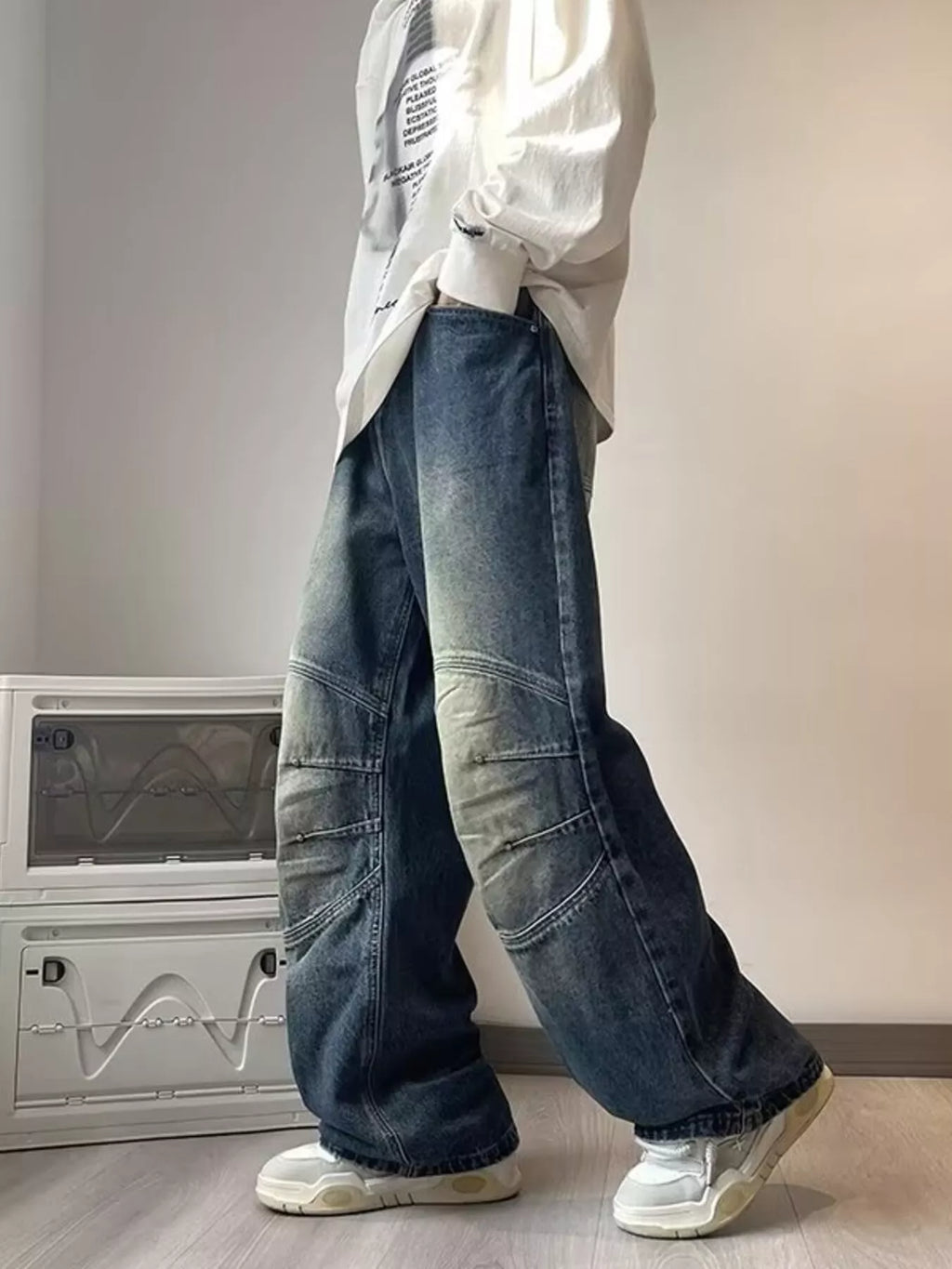 Men's Full Size Wash Wide Leg Jeans Plus Size