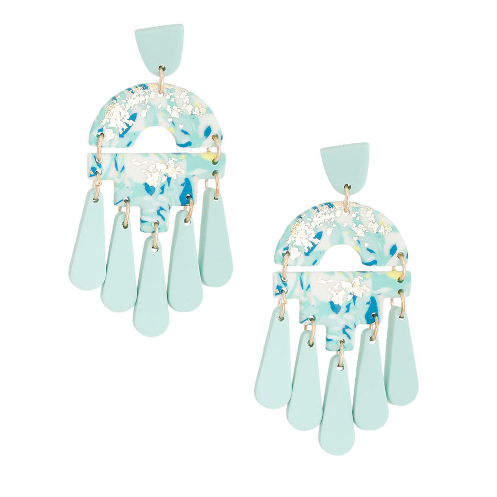 Teardrop Earrings Turquoise Marbled Clay Stylish Statement Jewelry