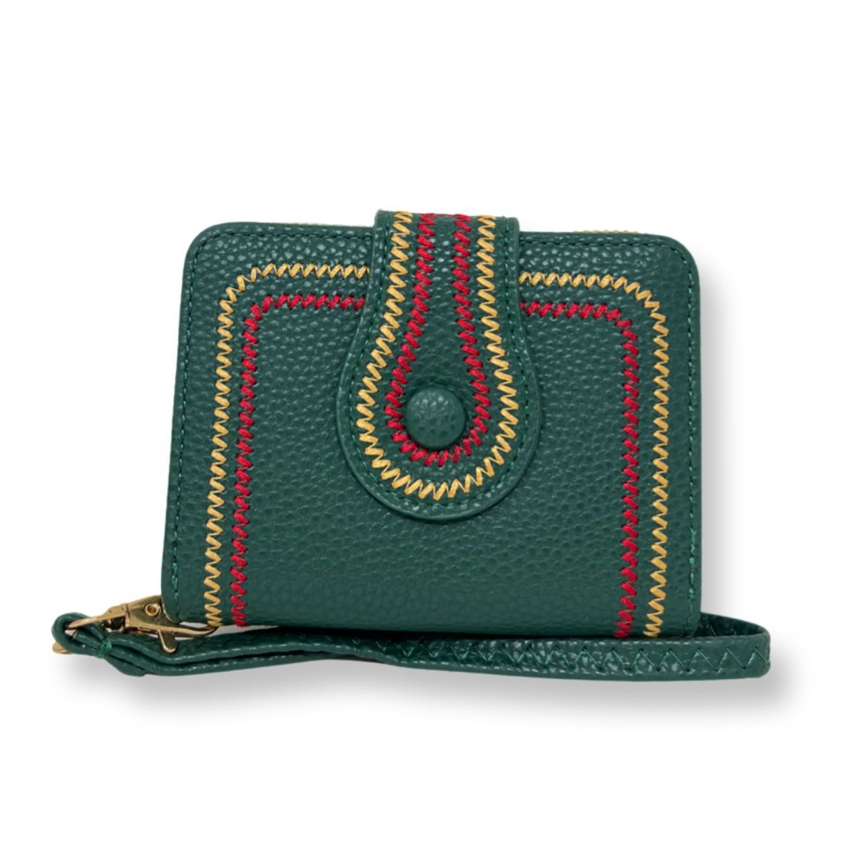 Bifold Wallet Green Stitched Stylish Casual Accessory