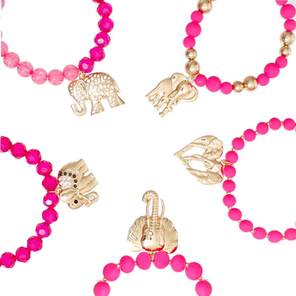 Bead Elephant Bracelets in Mixed Fuchsia – Trendy Fashion Jewelry Accessory