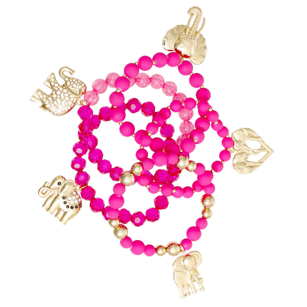 Bead Elephant Bracelets in Mixed Fuchsia – Trendy Fashion Jewelry Accessory