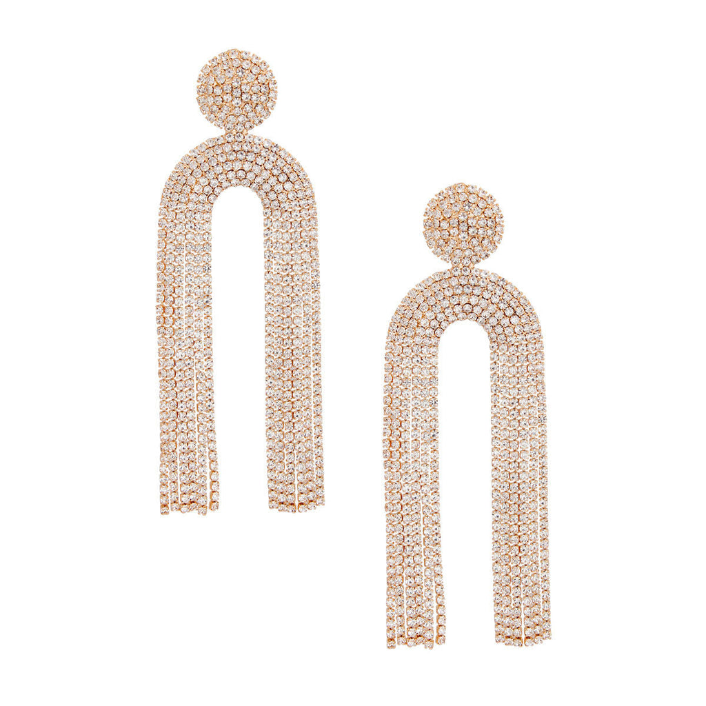 Long Arched Gold Pave Fringe Earrings for Women Stylish Statement Jewelry