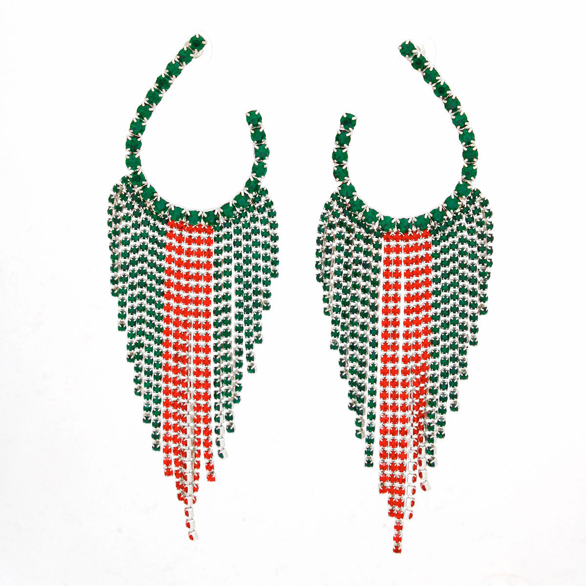 Long Horseshoe Earrings with Red and Green Fringe for Women – Stylish Statement Jewelry
