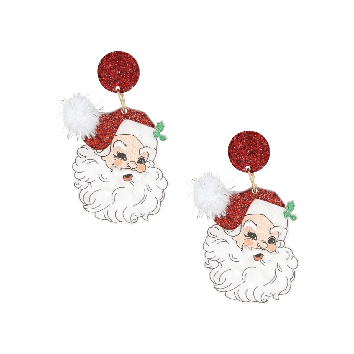 Women’s Drop Earrings Painted Red Hat Santa Trendy Statement Jewelry