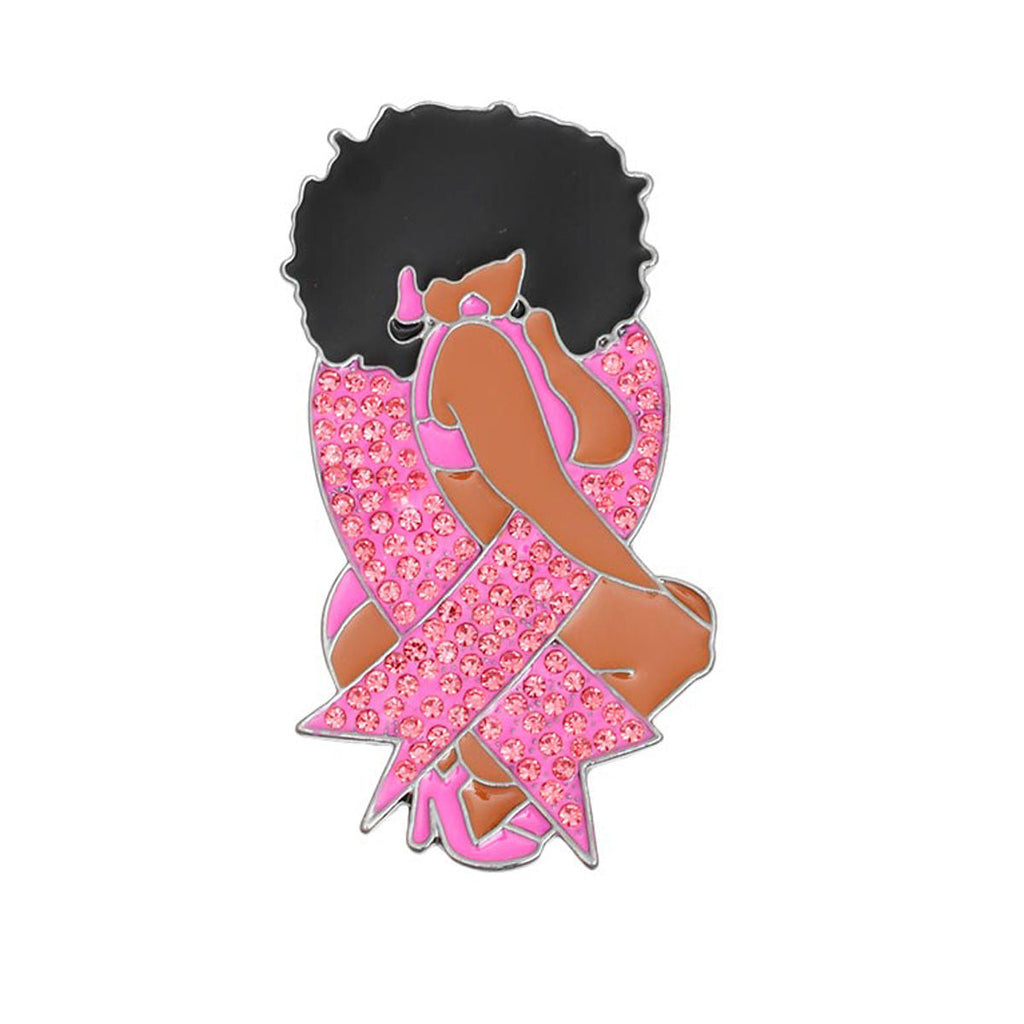 Women’s Brooch Pink Diva Afro Woman Pin Stylish Statement Accessory