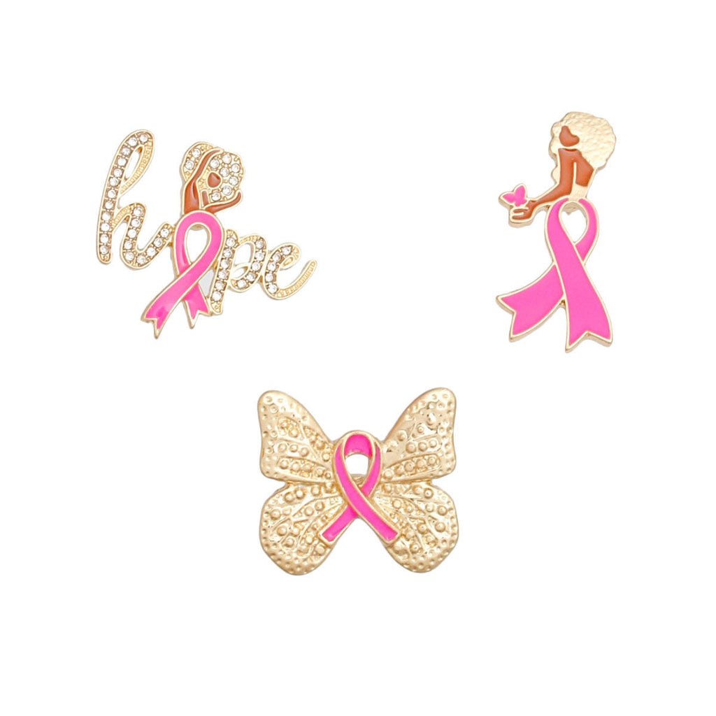 Fashion Pin Set Gold Pink Breast Cancer Hope Stylish Accessory for Women