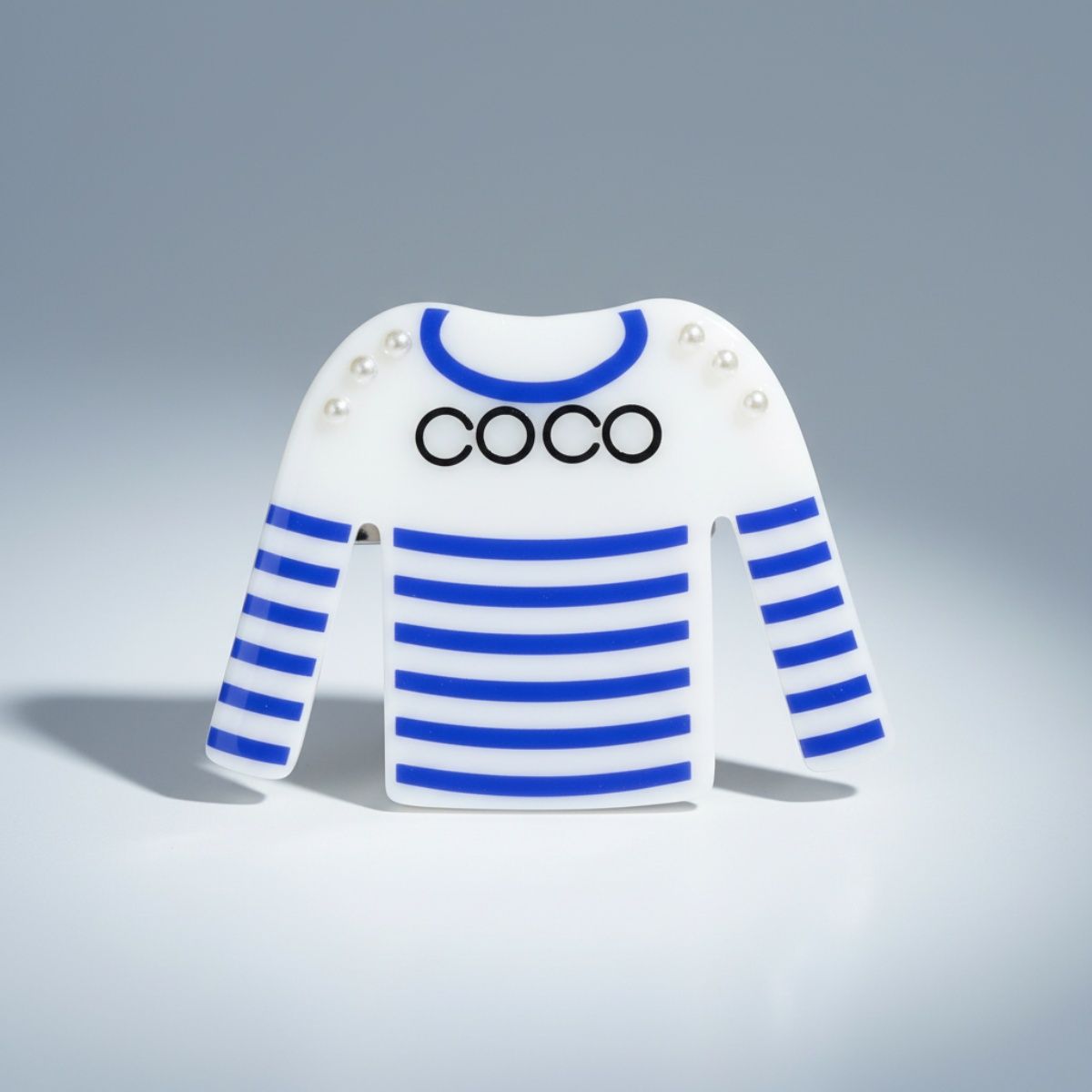 Fashion Brooch Hair Clip White Blue Stripe COCO Shirt Pin Stylish Accessory