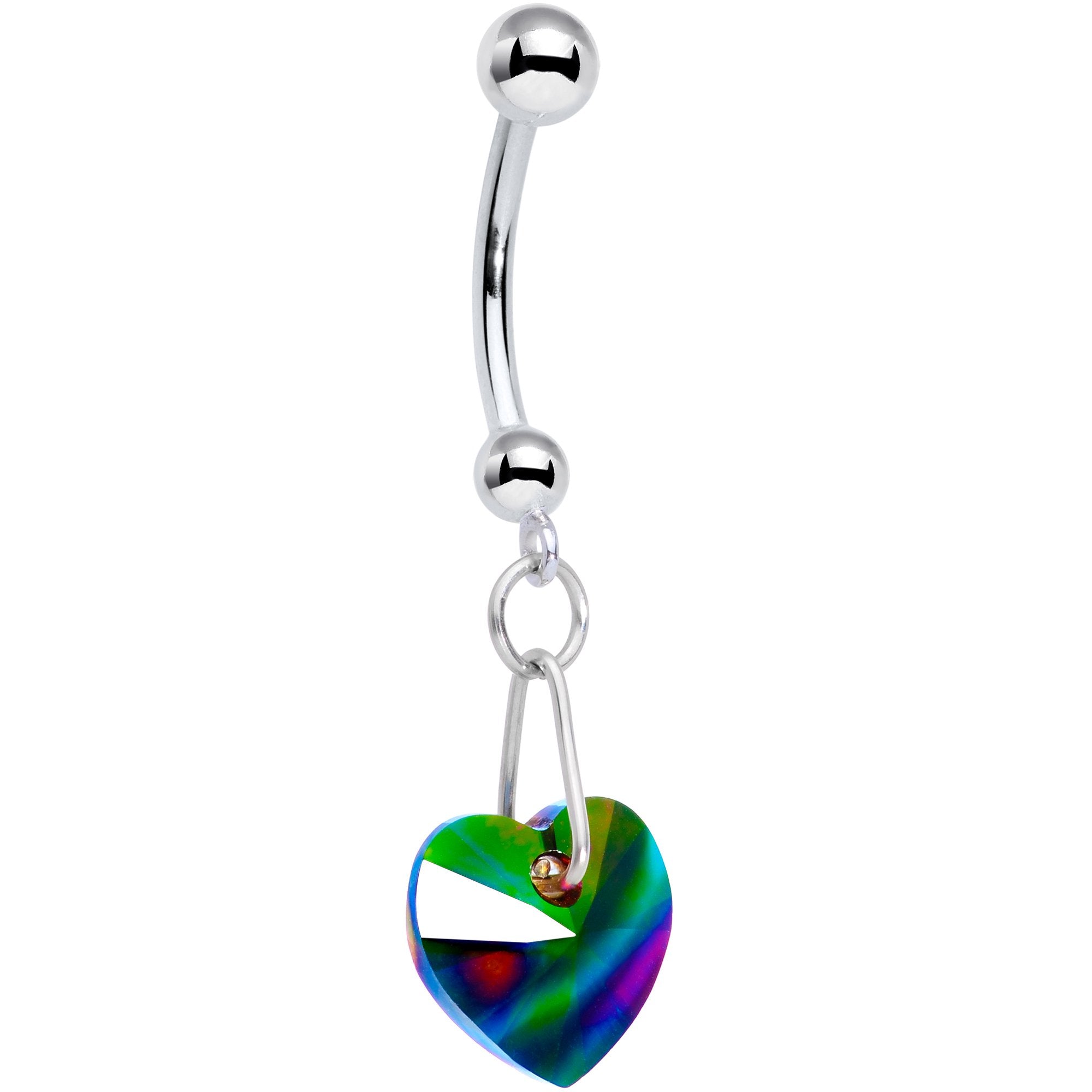 14K White Gold Heart Belly Ring Created with Crystals