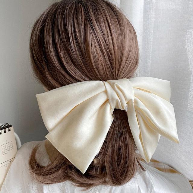 High Quatity Solid Color Big Bow Hairpins For Girl Popular Hair Clip For Women Sweet Two-layer Satin Hairgrip Gorgeous Hair Accessories For Women