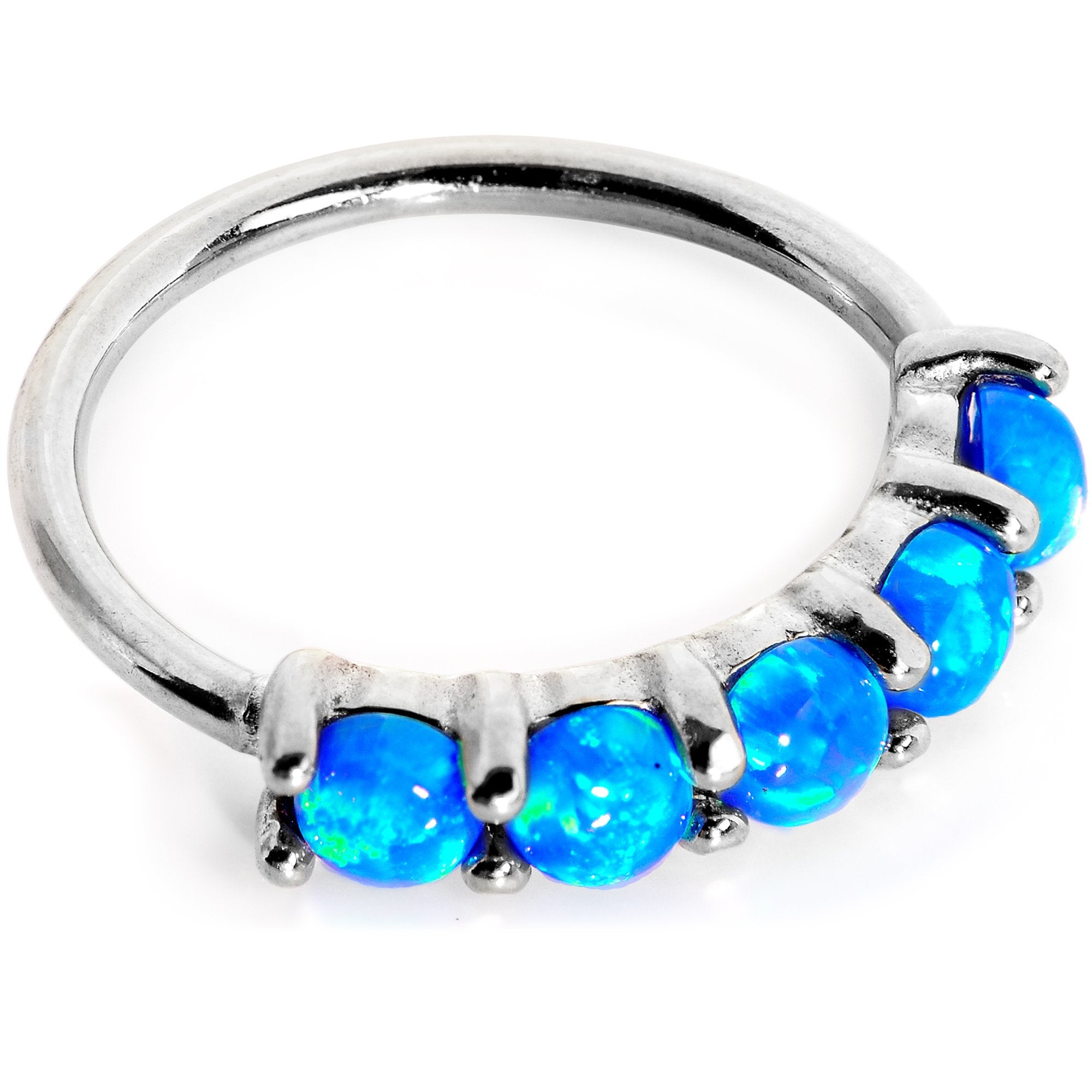 20G Blue Synthetic Opal 14k White Gold Seamless Circular Ring