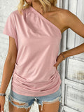 Modern pink off-shoulder one-shoulder casual top