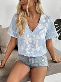 V-Neck Shirt - Short Sleeve Woven Top