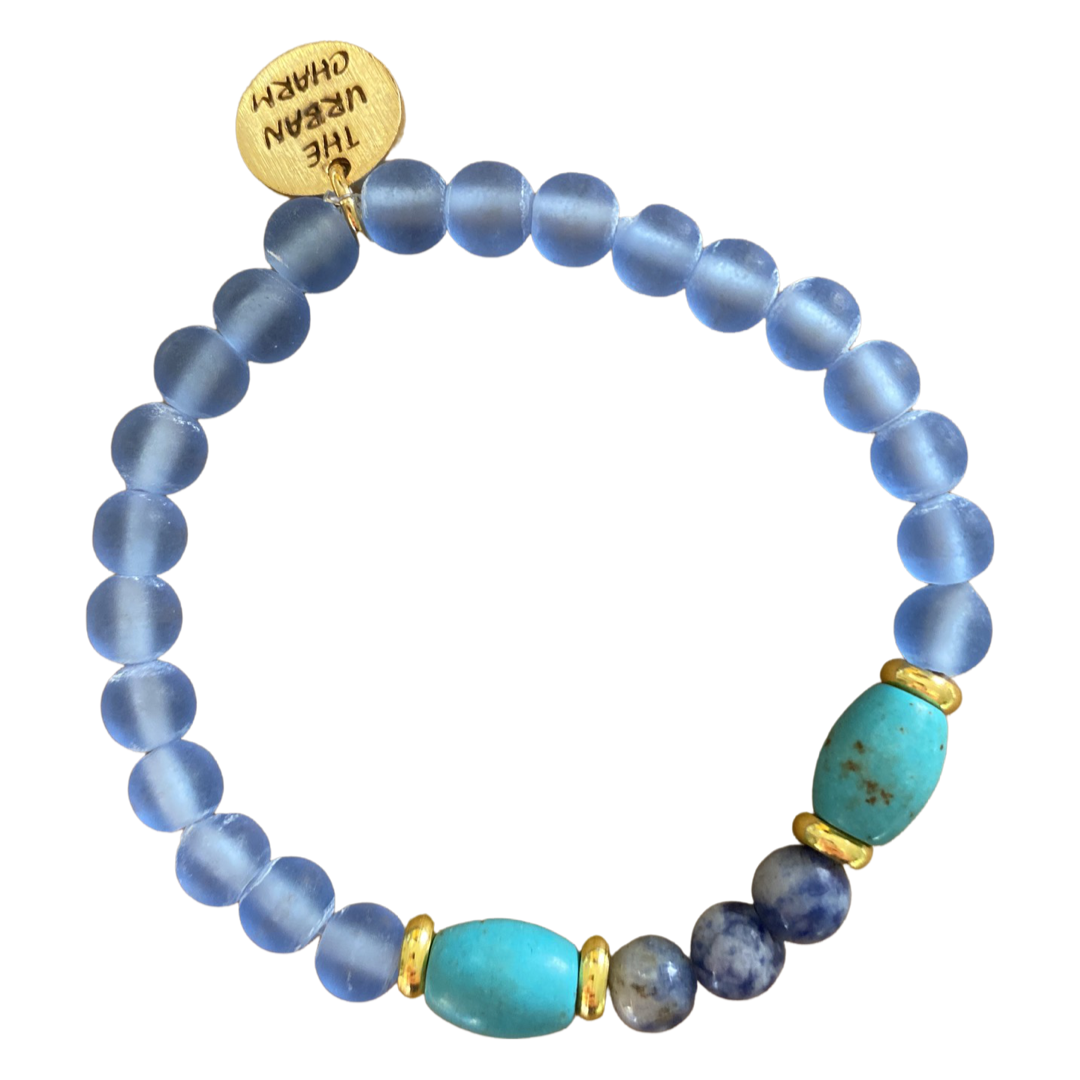 Blue Frosted Glass, Turquoise and Sodalite Bracelet