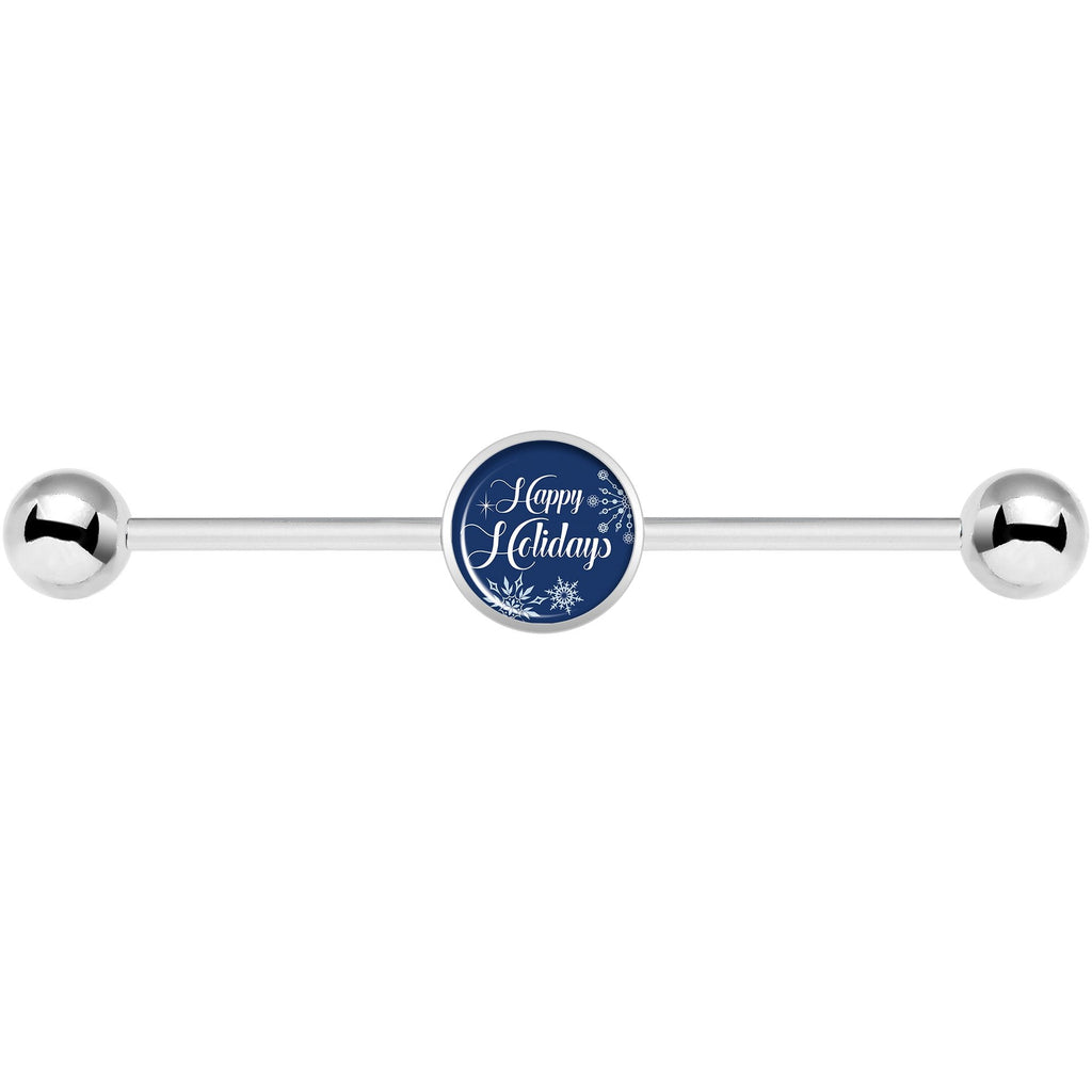 14G Happy Holidays Snowflake Industrial Barbell 37mm