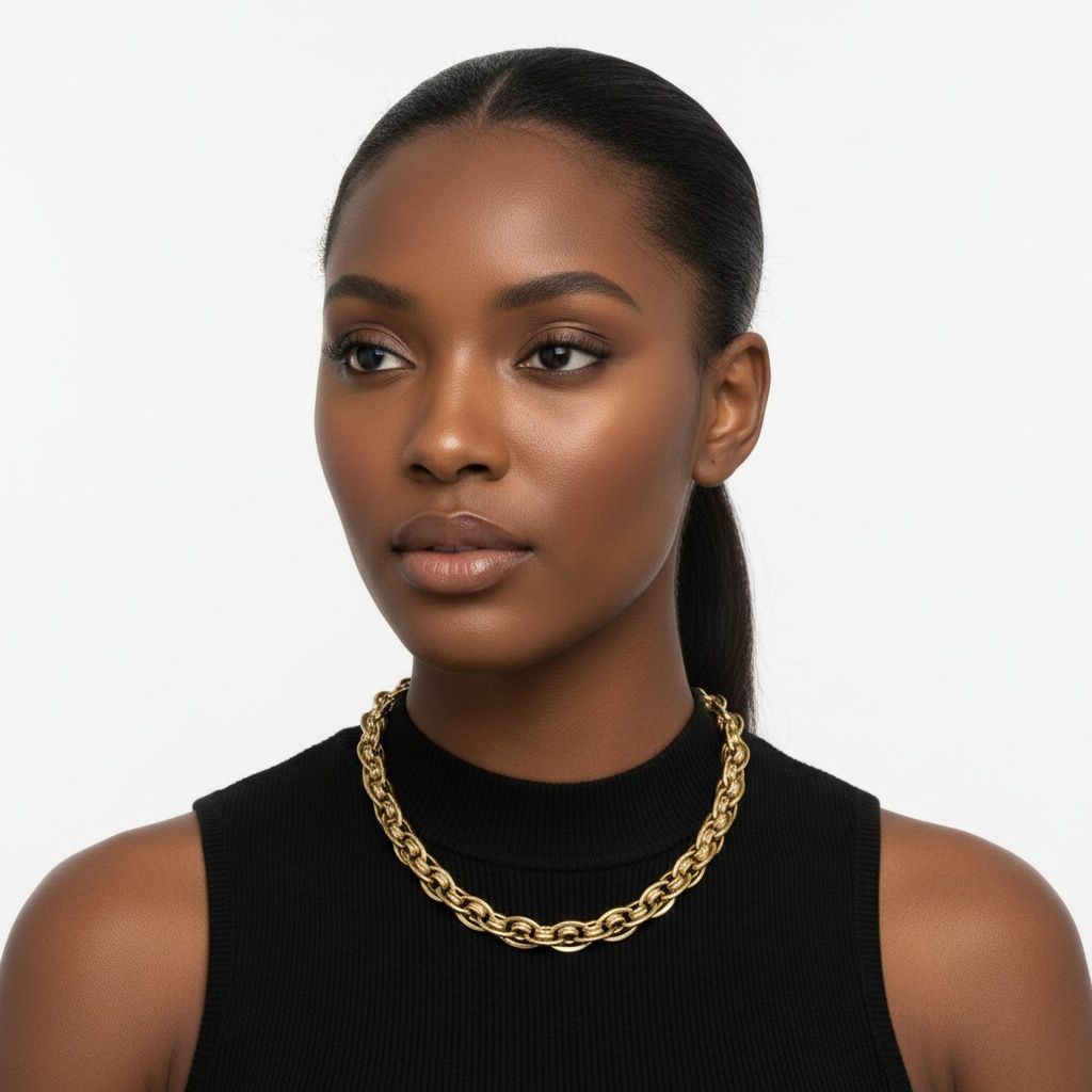 Chain Necklace 8mm 18K Gold Steel Handmade Stylish Statement Jewelry
