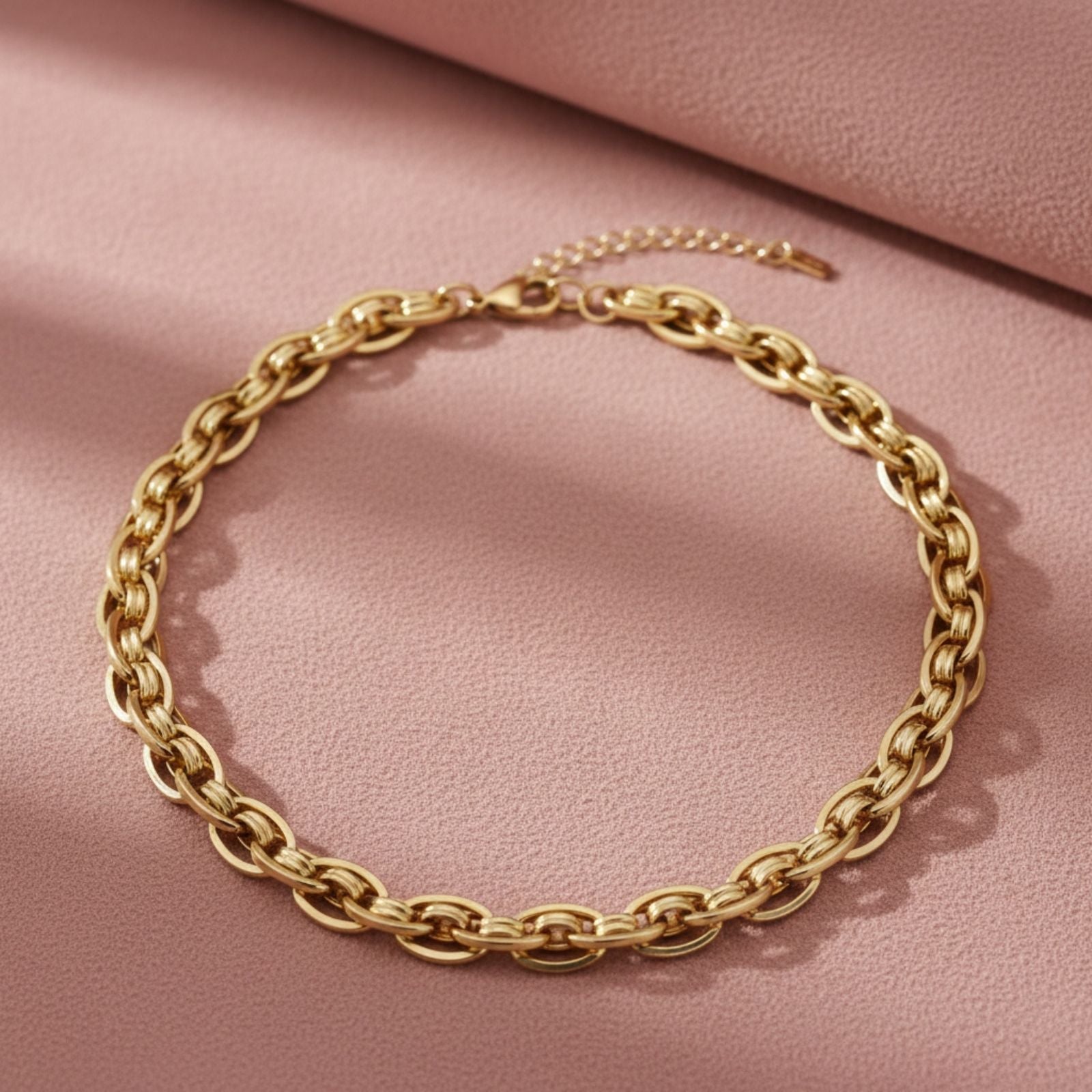 Chain Necklace 8mm 18K Gold Steel Handmade Stylish Statement Jewelry