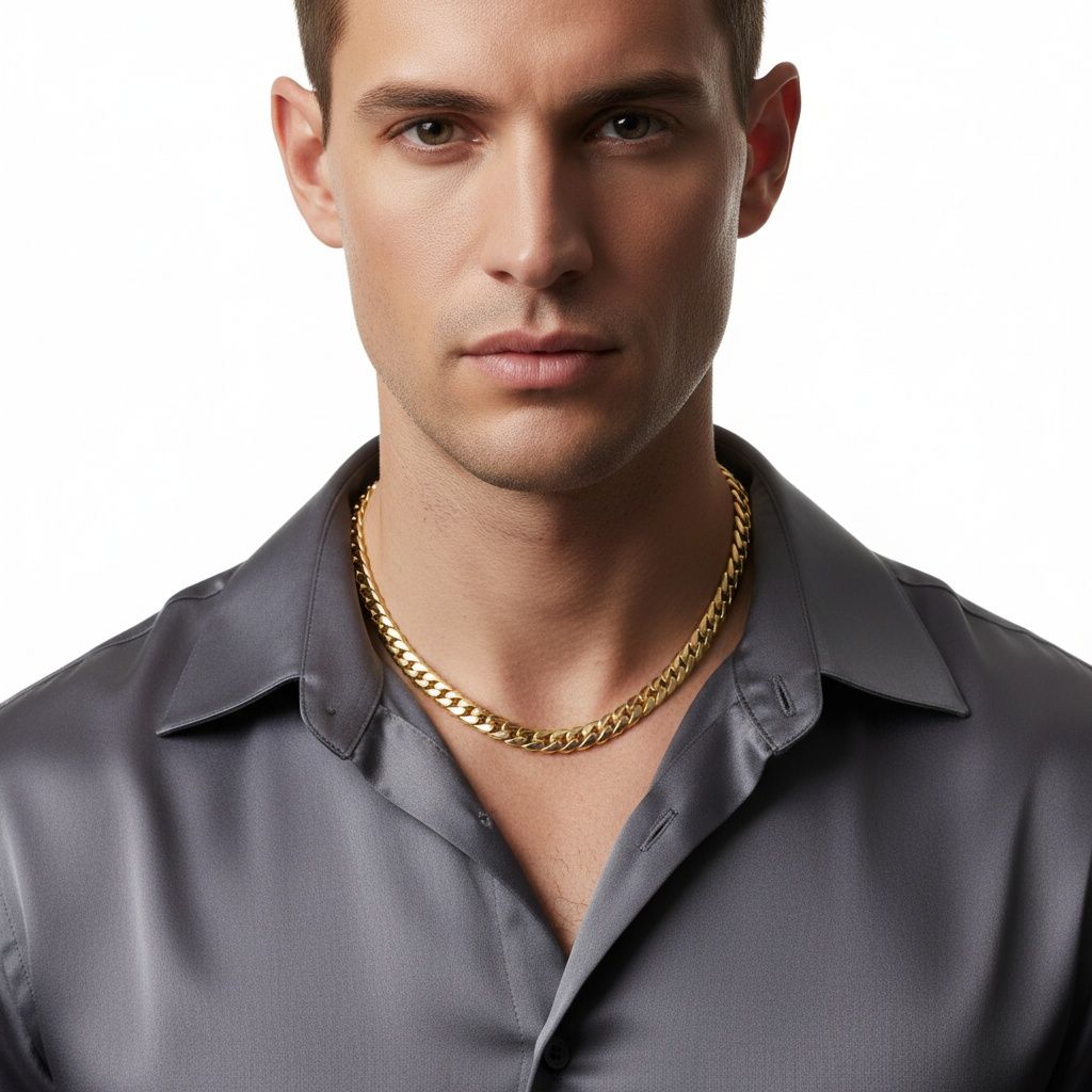 Men’s 18K Gold 10mm Stainless Steel Curb Chain Necklace 20in Stylish Fashion Jewelry