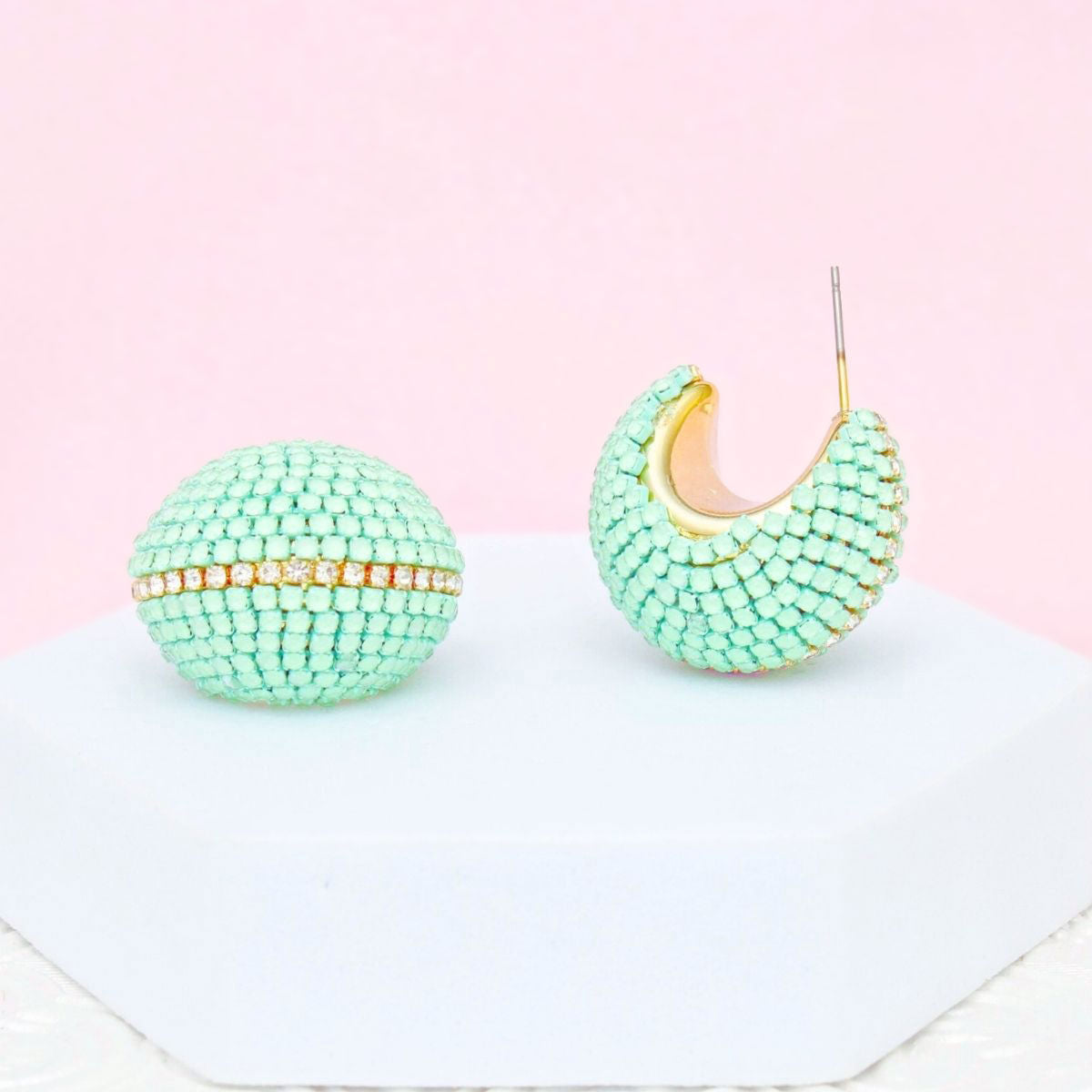 Wide Hoop Earrings Trendy Pastel Mint Dazzling Statement Jewelry