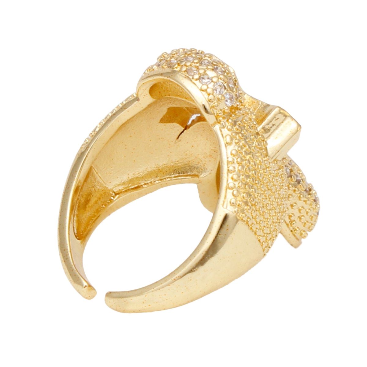 Statement Ring Gold Brass CZ Cross Cocktail Artisan Stylish Jewelry