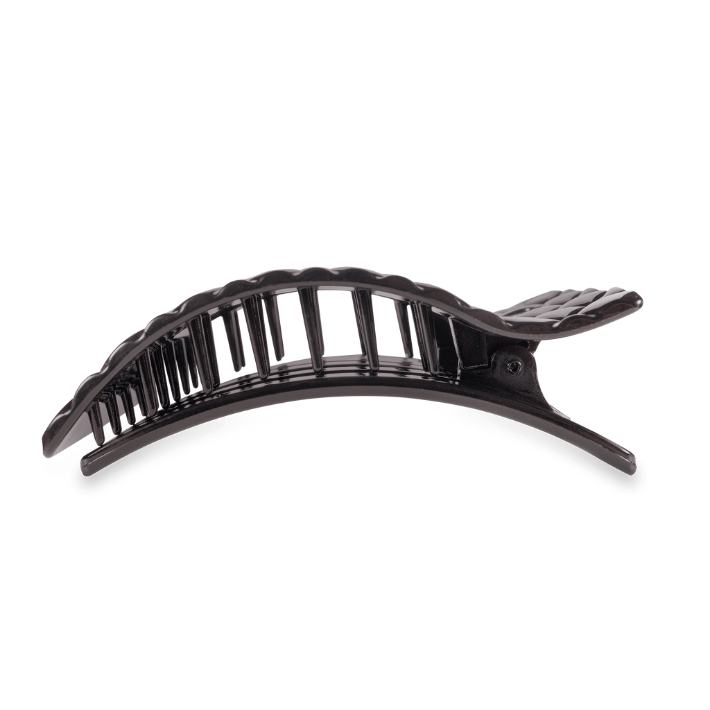 Jet Black Quilted Large Flat Rectangle Hair Clip