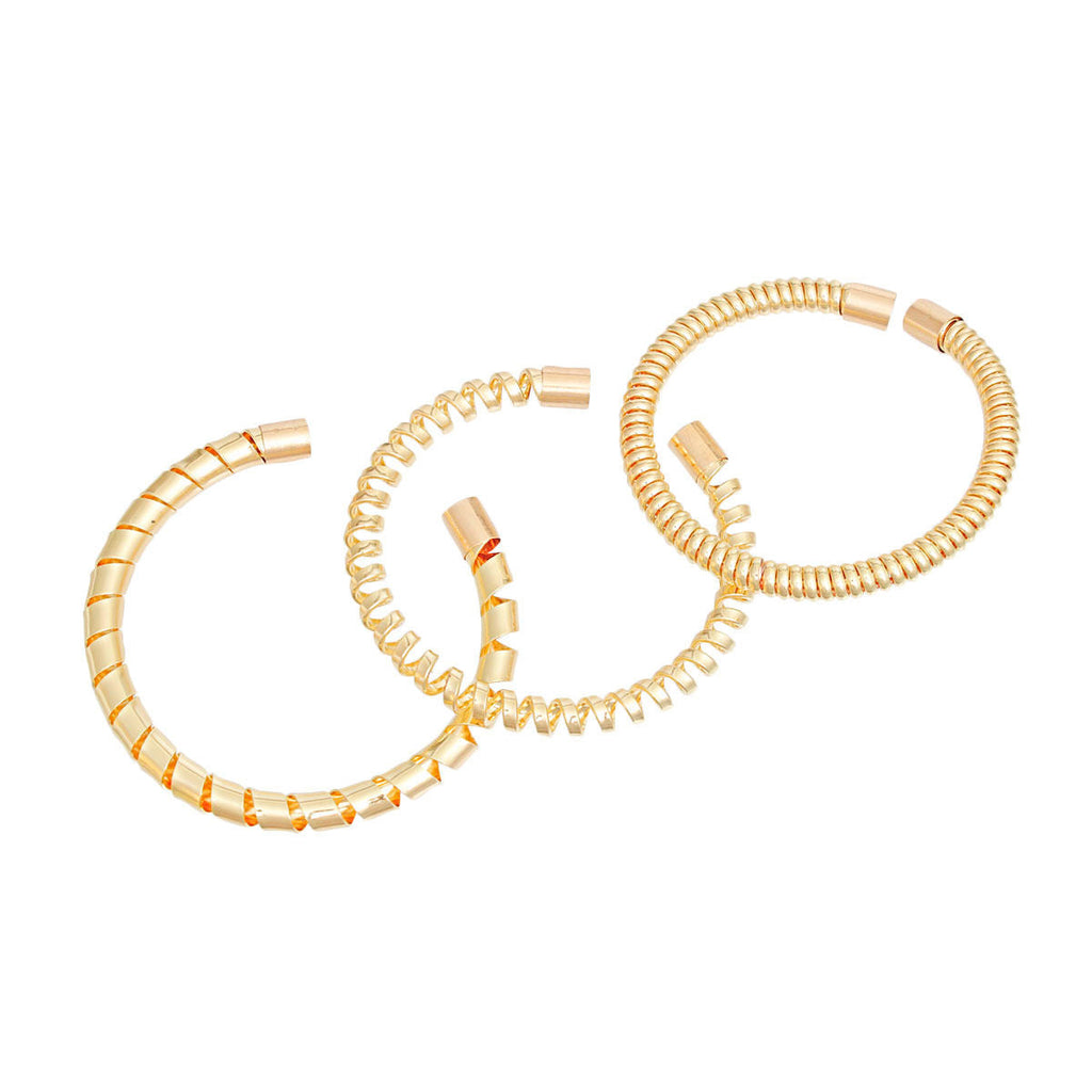 Women’s Gold Coiled Cuff Bracelets 3-Piece Set Stylish Statement Jewelry