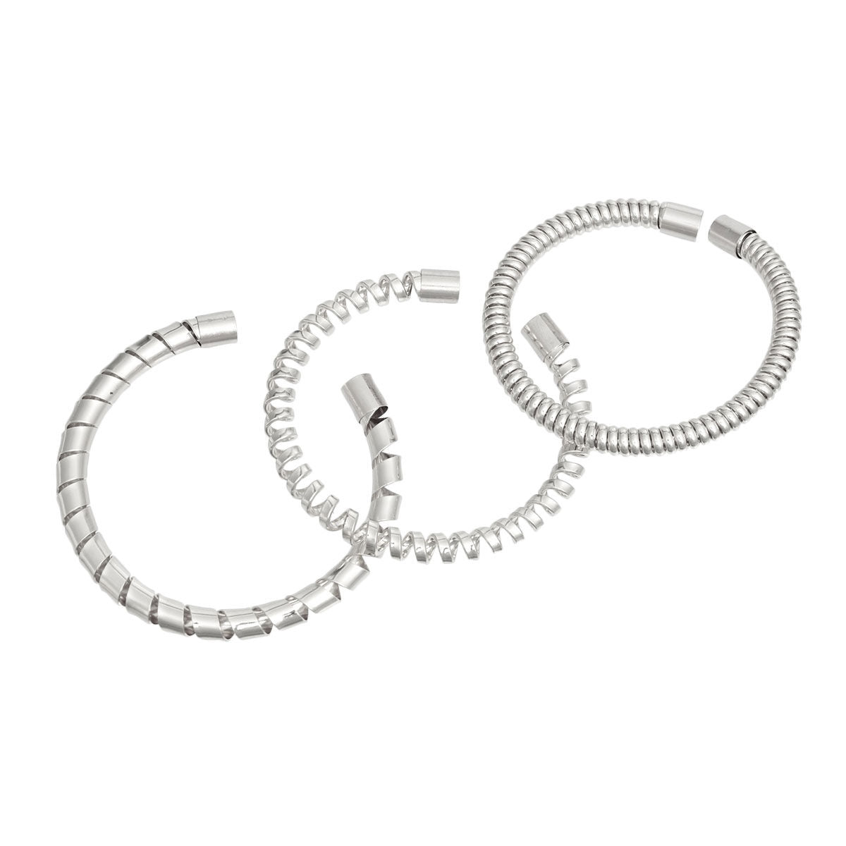 Women’s Silver Coiled Cuff Bracelets 3 Pcs Stylish Trendy Set