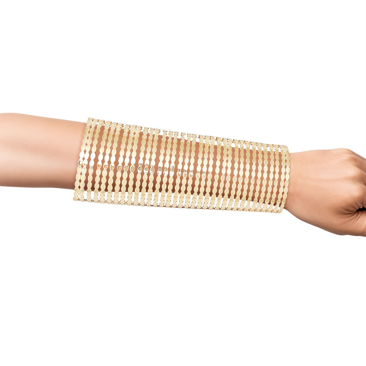 Long Polished Gold Cutout Chain Cuff Bracelet – Stylish Statement Jewelry