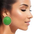 Large Green Wood Domed Stud Earrings for Women – Stylish Statement Jewelry