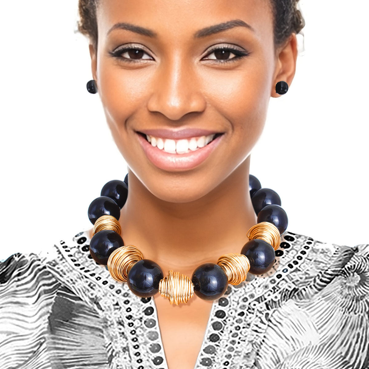 Tribal Bead Set Heavy Black Statement Jewelry Accessory