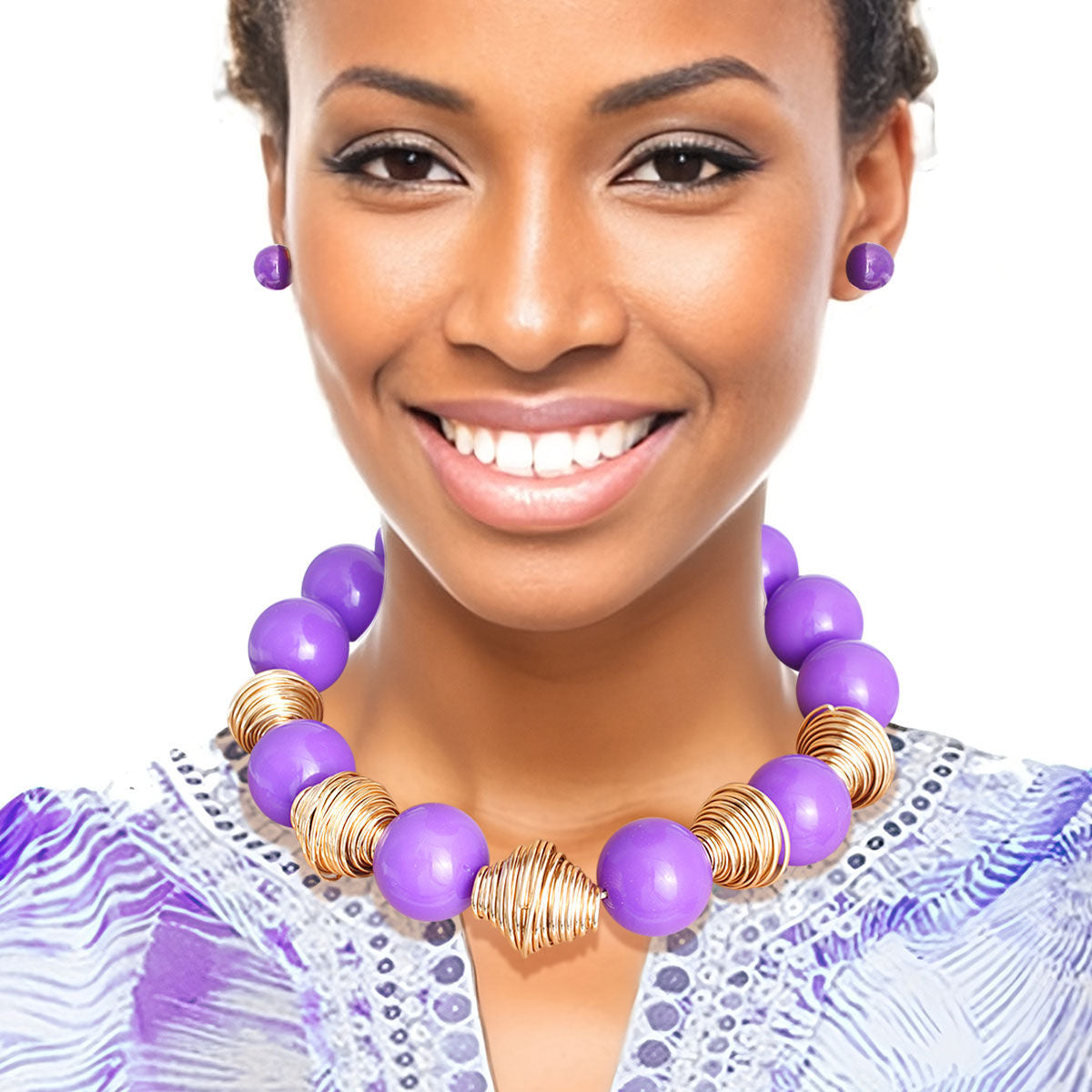 Statement Tribal Bead Set Heavy Purple Stylish Jewelry