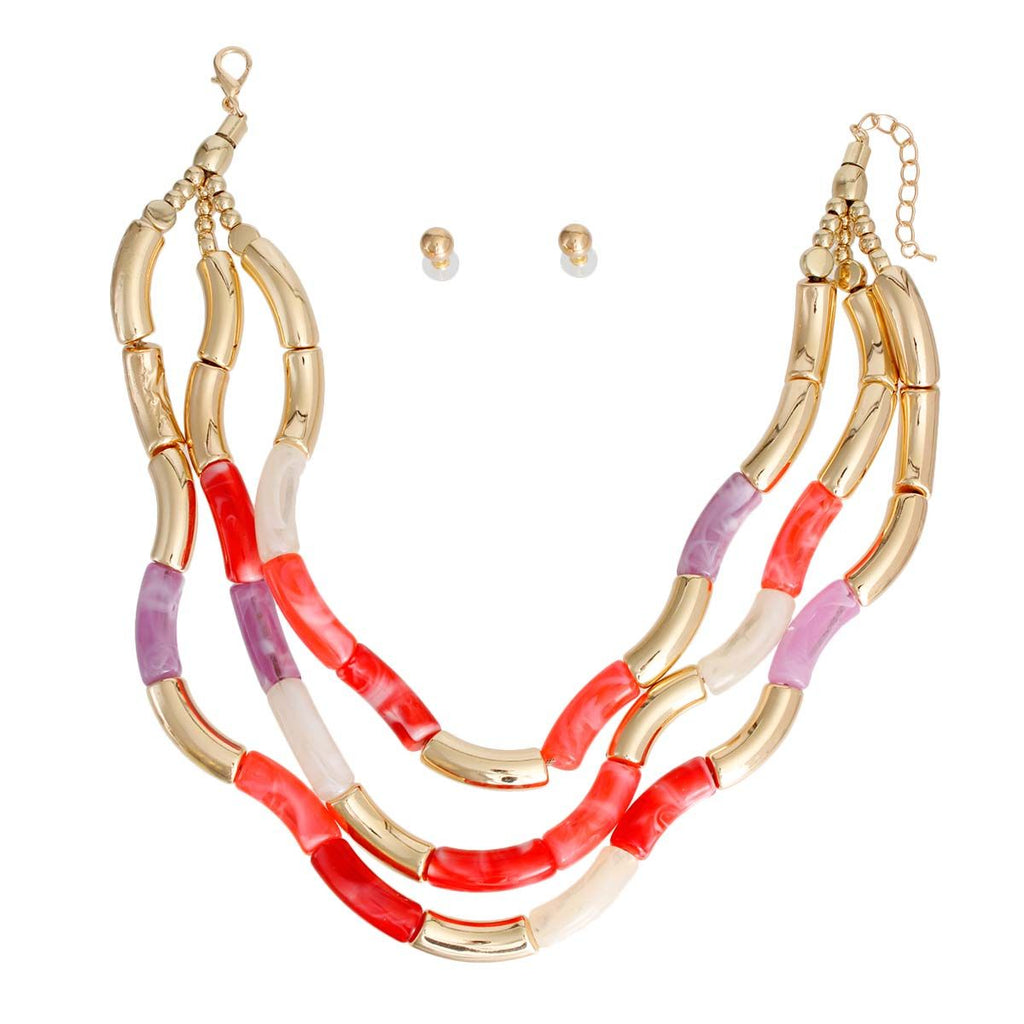 Curved Bead Set in Purple and Red – Stylish Fashion Jewelry Accessory