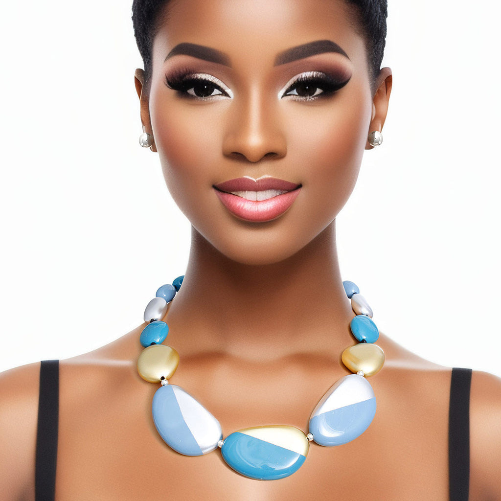 Women’s Statement Necklace Blue Bead Graduated Set Stylish Jewelry